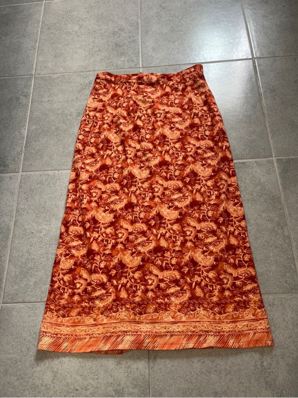 Coldwater Creek Orange Floral Midi Skirt